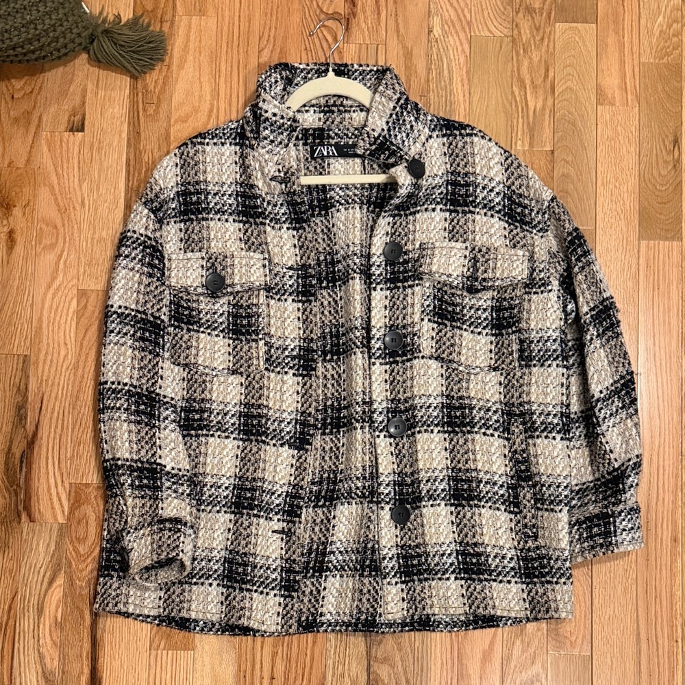 Zara Black and White Plaid Jacket